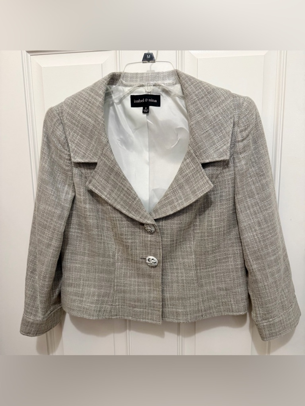Isabel & Nina Women's Taupe Tweed Cropped Blazer Jacket